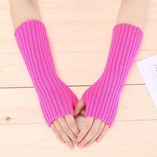 ZLKZZQ Guantes sin Dedos para Mujer Calentadores de Brazos Tejidos Kawaii Guantes de Trabajo Tobillo Muñeca Mangas Accesorios -Rose red-length-30cm