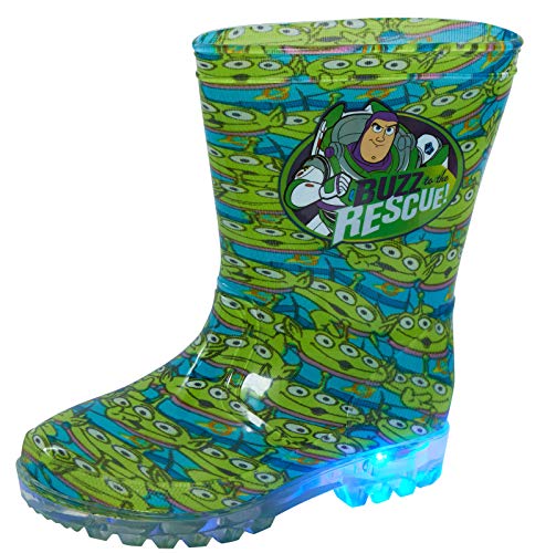 Disney Toy Story - Botas de agua con luz para niños, diseño de alienígenas, lluvia y nieve, unisex, con luces intermitentes, Green, 25 EU