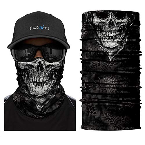 ShopINess Pañuelo bandana Braga Cuello Calavera Multifunción Unisex Adulto para Moto Deporte Fiestas Halloween y Carnaval Calavera (Blanca)