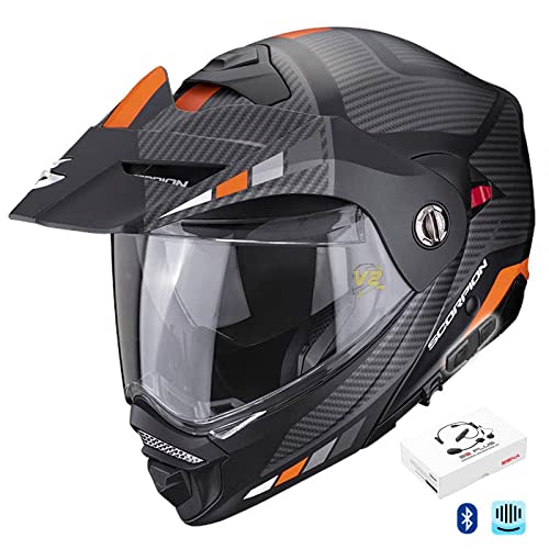 Scorpion ADX-2 Camino Bluetooth Sena Intercom Integrado Negro Naranja Mate - Casco de Moto Trail Modular P/J + Pinlock - Casco con Visor Solar Homologado ECE (M)