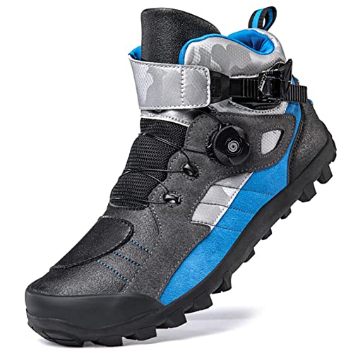 Botas de moto, zapatos de moto, botas de moto de cross, cuero de microfibra, transpirables, tobilleras, suela de goma antideslizante, regalos para motociclistas Hombres ( Color : Blue , Size : 43 EU )