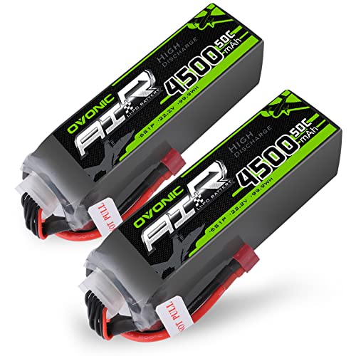 OVONIC 6S Lipo Batería 22.2V 4500mAh 50C con Conector en T para RC Evader Bx Coche RC Camión RC Truggy RC Avión UAV Drone FPV (2 Paquetes)