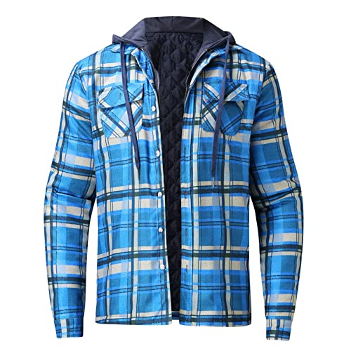 LAOSU Chaqueta Caliente Hombre Franela Rayas Impreso Con Capucha Gruesa Capa Gruesa Abrigo Vintage Chaqueta Moto Sudadera Sin Capucha Abrigo Hombre Invierno 2021, Azul #1, M