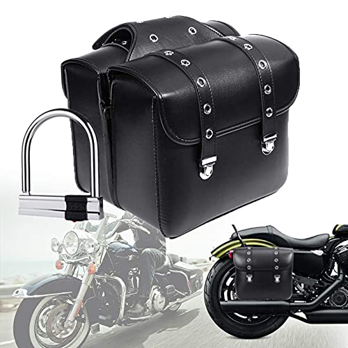 1 par de Bolsas para Sillín de Motocicleta Cuero PU Impermeable Herramienta de viaje para Asiento Trasero Equipaje Trasero Sistema Antirrobo