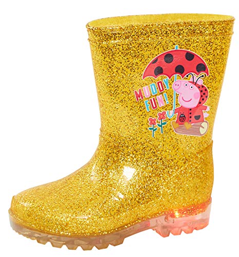 Peppa Pig Botas de agua para niñas con luz dorada y purpurina para niños con luces intermitentes doradas., color Dorado, talla 28 EU