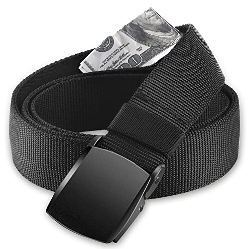 AGPTEK Cinturón de Viaje Antirrobo con Bolsillo Secreto, Hebilla de Metal y Cremallera Interior para Hombre, Negro