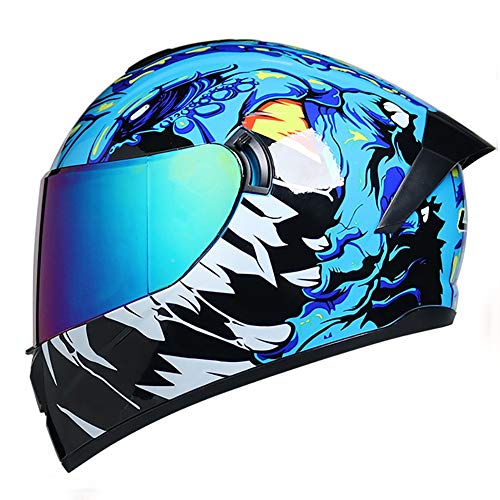 Casco Moto Integral Casco de Motocicleta Casco Personalizado Anteojos Usables Protección Visera Antivaho Diseño Cola Extendida Certificación ECE para Adultos（55-62cm）