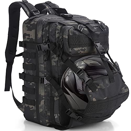 YOUNGOA Mochila Moto Hombre, Mochila Militar Tactica, Negra Impermeable Bolsa Casco Moto, Portátil Mochila Trekking para Supervivencia, Acampada Camuflaje Verde 45L