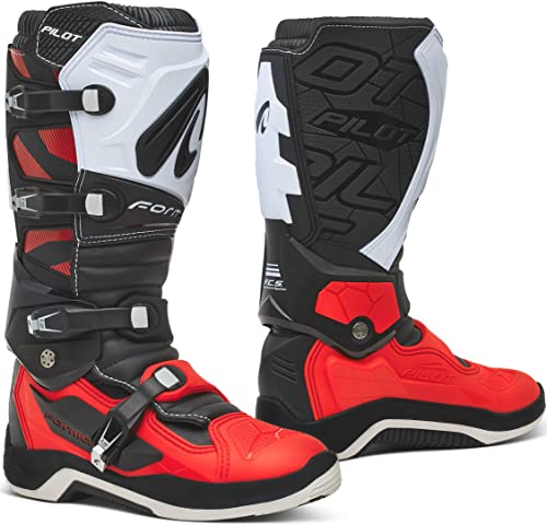 FORMA Pilot, Botas de Moto Unisex Adulto, Negro y Rojo y Blanco, 40 EU