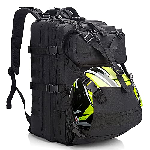 YOUNGOA Mochila Moto Hombre, Mochila Militar Tactica, Negra Impermeable Bolsa Casco Moto, Portátil Mochila Trekking para Supervivencia, Acampada Negro 45L