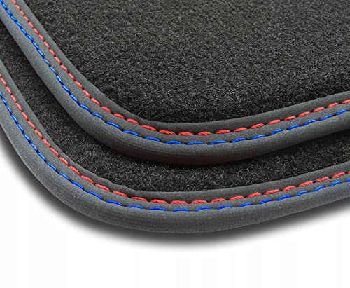 M MOTOS Alfombrillas Coche de Velours Premium compatibles con BMW 3 E46 Coupe/Cabrio 1998-2001 - Premium, Matt, Rojo-Azul - Experimenta un Nuevo Confort de conducción con un Juego de Alfombra de COC