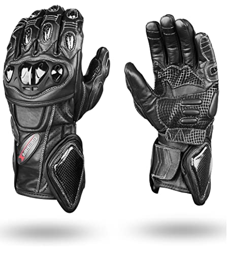 Ultimate Protection - Guantes de piel de carbono para moto, con ventilación, Negro, L