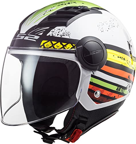 LS2, Casco jet de moto Airflow ronnie, blanco, verde, S