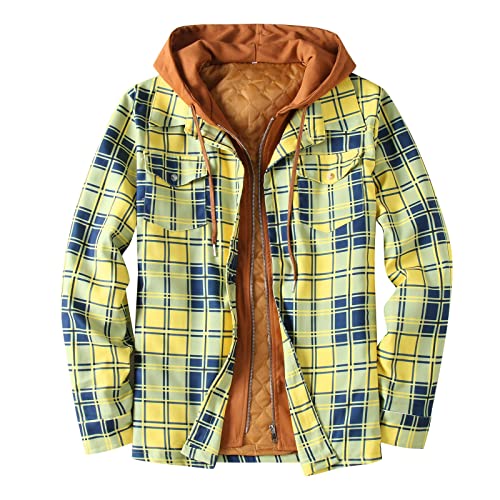 LAOSU Chaqueta Caliente Hombre Manga Larga Rayas Impreso Manga Larga Franela Con Capucha Bolsillo Cremallera Impreso Chaqueta Moto Chaqueta Estilo Universitario, Amarillo-5, XXL