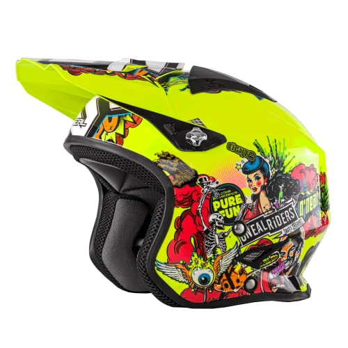 O'NEAL | Casco de Motocicleta | Enduro Street | Carcasa Exterior de Fibra de Vidrio Ligera, Forro extraíble y Lavable, Cierre magnético | Slat Helmet Crank | Adultos | Amarillo neón | Talla XXL