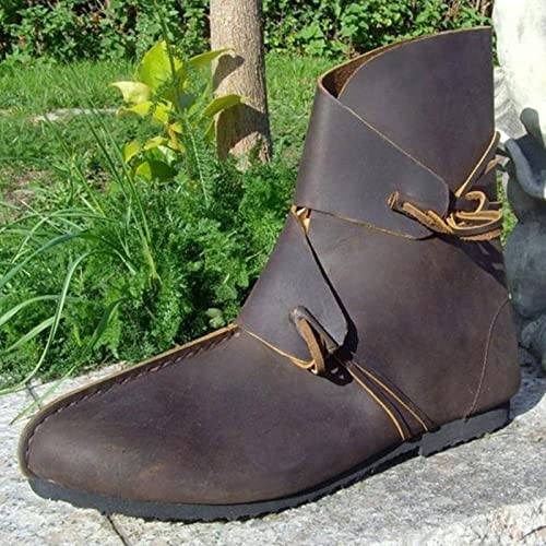 1 Par De Zapatos Medievales Vikingo Cosplay Retro PU Botas De Cuero Pirata Paladín Caballero Príncipe Disfraz De Halloween Zapatos De Hombre Accesorios De Fiesta De Lujo,Marrón,48