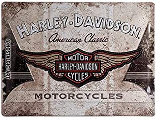 Nostalgic-Art Harley Davidson American Classic Logo Placa Decorativa, Metal, Beige y marrón, 30x40x0.2 cm