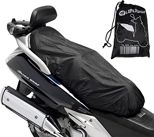 Susy Shop Funda de sillín universal impermeable con bolsa | negro | funda de asiento adaptable para scooter moto | en diferentes tamaños, M - L - XL - Maxi | Accesorios para moto (XL:95x48cm)