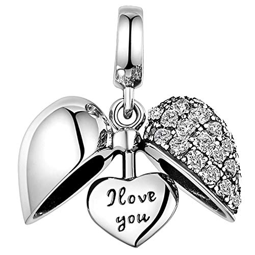 LOVANS Grano del encanto del corazón 925 de plata esterlina para pulseras(Blue) (silver)