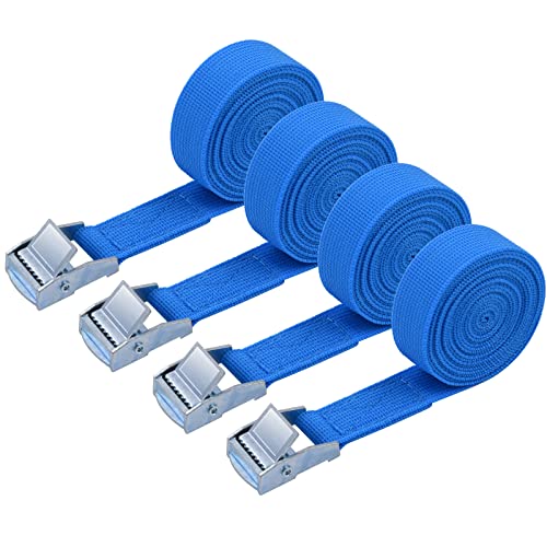 URAQT Cinchas de Amarre, 4 Pcs 180kg Cinchas Hebilla,Cinchas de Amarre Rapido Cinchas ​para Baca Coche, Portabicicletas, Surf, Bici, Kayak, Moto Resistente Correa de Amarre para Naranja, 2M Azul