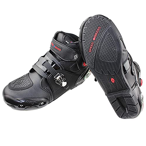 Sebasty Moto Botines de Cuero de Microfibra Botas Cortas de Motocicleta,Zapatos de Moto Profesionales,Diseño Antideslizante de Goma PVC PU,Botas de Motocicleta,42