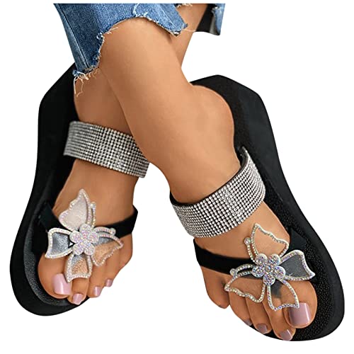 Zapato Mujer Tacón Cuña Sandalias Mariposa Rhinestone para Mujer Sandalias de Playa Estilo Romano Mujer Semi Trailer Sandalias Premium Tendencias Mulas Verano