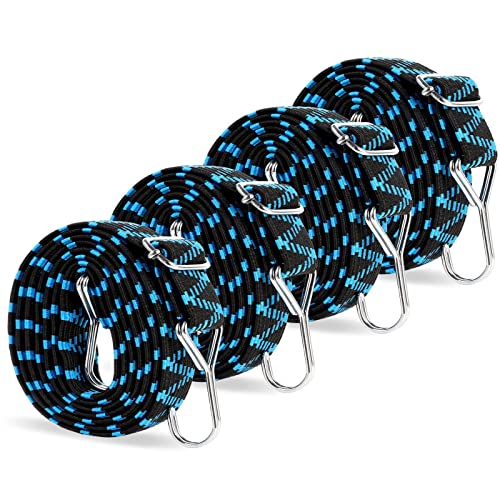 Pulpos Elásticos Transporte,Tensores Cuerdas con Ganchos,4 Eslingas de Carga de 2M,Cinchas de Amarre para Baca Coches,Toldos,Moto,Maleteros,Portabicicletas, Azul Y Negro, 30cmx18cmx3cm, yfmy06