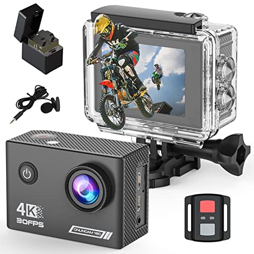 Yolansin 4k / 30fps Cámara Deportiva, 20MP WiFi Videocámara, 131ft / 40m Cámara de Acción EIS a Prueba de Agua con de Gran Angular de 170 °con Control Remoto de 2.4G Cámara Subacuática con 2 Baterías