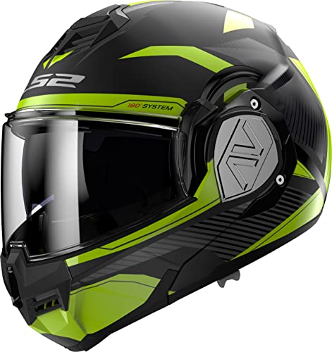 LS2, Advant - Casco Modular de Motocicleta con Tapa Frontal, Certificado ECE 22.06, Incluye Pinlock y Bolsa de Transporte Estilo Mochila de Camuflaje de Lujo, Color Negro Mate H-V Amarillo - XL