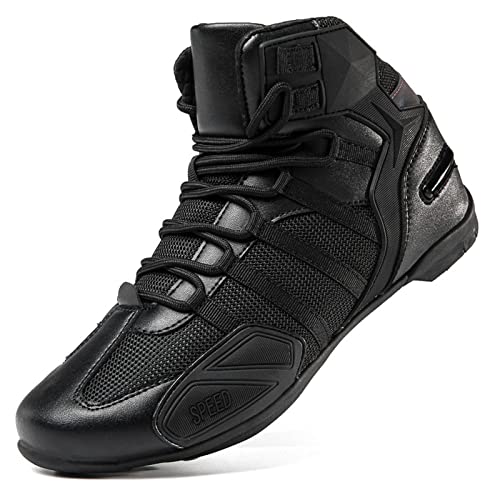 BOEBIZ Botas De Moto De Cuero para Hombres, Zapatos De Moto Antideslizantes Casuales, Zapatos Blindados Protectores De Motocross para Mujeres Botas De Carreras,Black-39