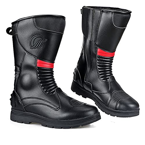 Botas de Moto de Cuero para Mujer, Botas Blindadas de Carreras de Motocross Impermeables, Zapatos para Montar en Motocicleta, Bota de Aventura para Montar Al Aire Libre,Black-42