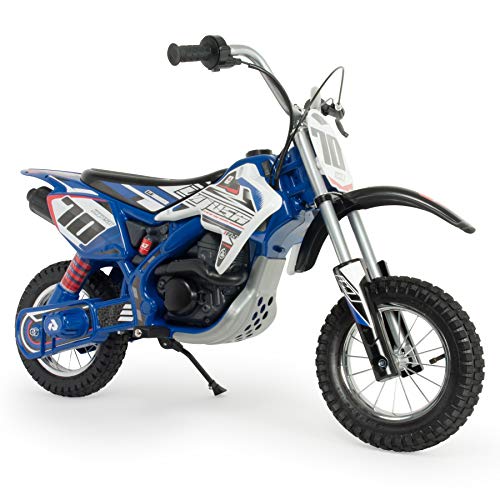 INJUSA – Moto Cross Blue Fighter 24V para Niños +6 Años con Ruedas Hinchables Llantas Metálicas Velocidad Progresiva en Puño y Freno de Tambor