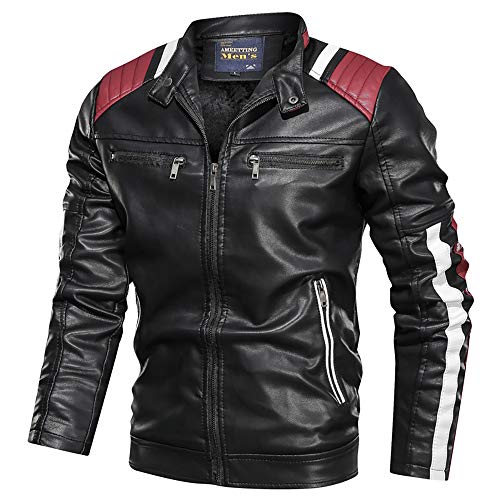 YMMONLIA Chaquetas de Moto para Hombre Ropa de OtoñO e Invierno Cuello Alto de Longitud Media Cuatro Bolsillos Chaquetas de Cuero para Moto para Hombre, Boutique de MúLtiples Cremalleras Chaquetas