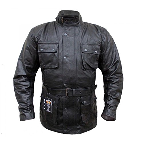 Bikers Gear Australia Chaqueta de cuero para motocicleta con estilo clásico vintage encerado con CE1621-1, 5 piezas de armadura extraíble, color negro, talla 6XL