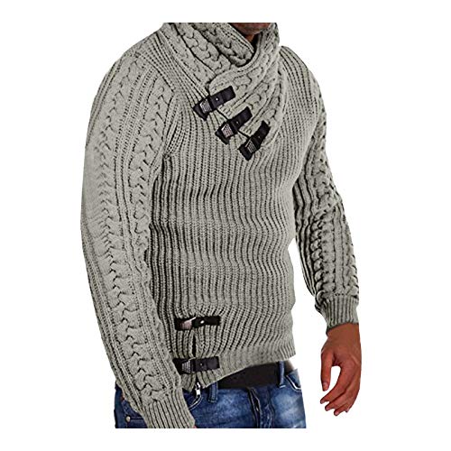 DRESCOKLJ Jersey de punto 4XL Longseleeve para hombre, sudadera de punto, casual, jersey de punto para hombre, jersey liso, cuello alto, suéter de lana suelto, suéter de punto grueso, Gris claro., XXL