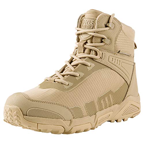 FREE SOLDIER Botas de Escalada Impermeable Tacticas Hombre Botas Militares Transpirables Botas de Seguridad Hombre Trabajo Ligeros Zapatos de Montaña Trekking(Arena-impermeable,43EU)