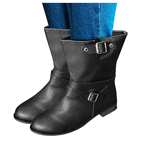 Dasongff Botines anchos para mujer, botas altas con tacón clásico, botas de vaquero, botas largas para mujer, botas de nieve, botas Chelsea, impermeables, vintage, elegantes botas de equitación