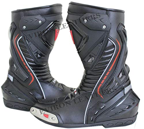 EVIRON Botas de cuero para motocicleta de carreras, color Negro, talla 40 2/3 EU