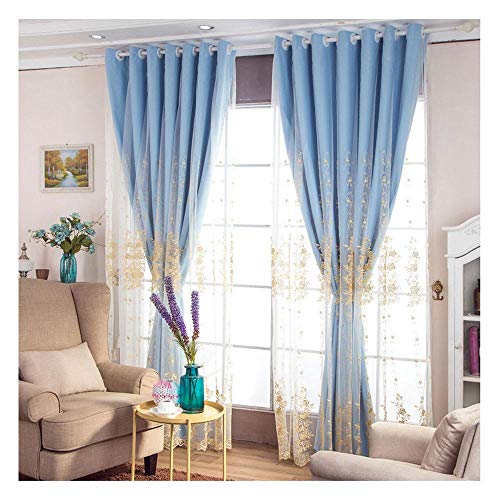 Cortinas Opacas 2 Capas, Cortinas Con Ojales Bordadas Elegantes, Cortina De Gasa Opaca, Dormitorio Niñas, Sala De Estar, Habitación Para Niños,Blau-W250*H250cm