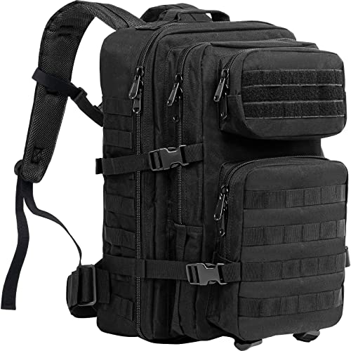 ProCase Mochila Táctica Militar 40L, Paquete de Asalto MOLLE de Gran Capacidad para Utilidad Militar, Bolsa de Emergencia de 3 Días para Caza Senderismo Acampada y Actividad al Aire Libre –Negro