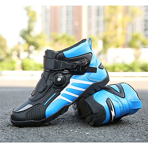 Botas de Montar en Motocicleta 4 Estaciones Zapatos de Locomotora para Parejas Motocicleta Todoterreno Botas Cortas Impermeables para Mujeres Botas de Carreras Anti-caída y Anti-colisión,Blue-41