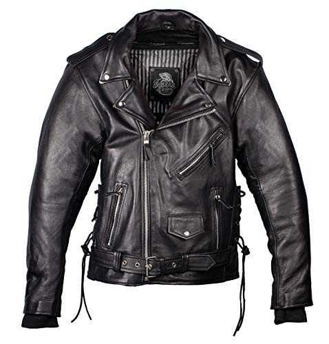 IGUANA CUSTOM - Chaqueta de moto de piel para hombre de estilo rockero CRUZADA de cuero de primera calidad, con protecciones y forro térmico desmontable. (3XL)