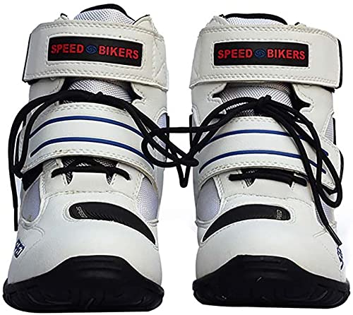 FGDFGDG Botas de Moto Calzado de Moto de Tobillo Corto Botas de Moto de Motocross Antideslizantes Resistentes al Desgaste Botas de Moto,Blanco,41