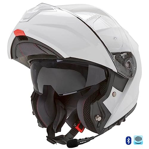 GARIBALDI G100 Bluetooth Sena Intercom Integrado Blanco - Casco de Moto Modular P/J + Pinlock - Casco con Visor Solar Homologado ECE (M)