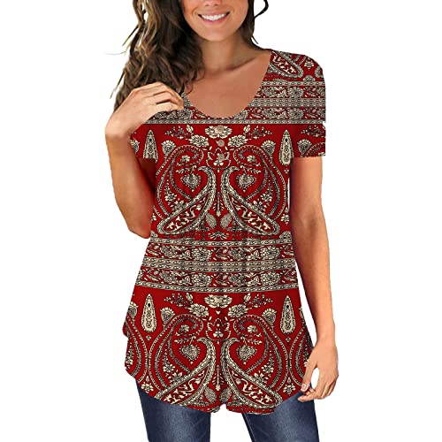 Camiseta interior para chicos para mujer, de verano, informal, de manga corta, túnica, con estampado de botones, camiseta de neón, rojo, XL