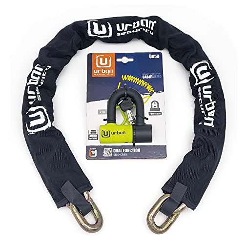 URBAN UR59K100 Antirrobo Moto Cadena Alta Seguridad de Acero Especial Endurecido de 13.5 mm y Sólido Candado Mini U 14mm, Para Motocicleta Scooter y Bicicleta eléctrica, 100 cm, Negro/Amarillo