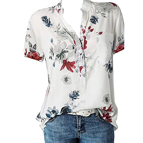 Blusa con Estampado de Tallas Grandes para Mujer, Camisa de Manga con Bolsillo fácil, Blusa Corta para Mujer Camisetas De Deporte Mujer Manga Corta El Ganso Mujer Camisetas