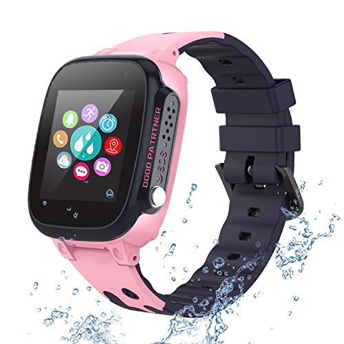 PTHTECHUS Reloj Inteligente para Niños a Prueba de Agua IP67, Teléfono Smartwatch LBS localizador SOS Alarma por Chat de Voz Cámara, Regalo para Niño Niña Reloj Digital de Pulsera, Rose