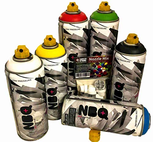 Juego de botes de spray NBQ de alta cobertura para graffiti Pro, 6 x 400 ml, juego con cabezales pulverizadores de repuesto, para aficiones, artesanía, válvula ligera