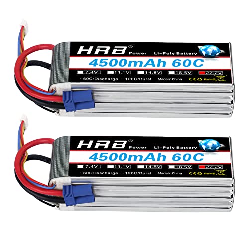 HRB 6S - Batería de polímero de litio (22,2 V, 4500 mAh, 60 C, con conector EC5, batería de clase A+), para coche, avión, buggy helicóptero, camión, hobby (2 unidades)